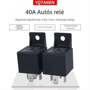 40A 12V/24V gépjármű relé, 4-pin/5-pin műanyag szerelési furatokkal