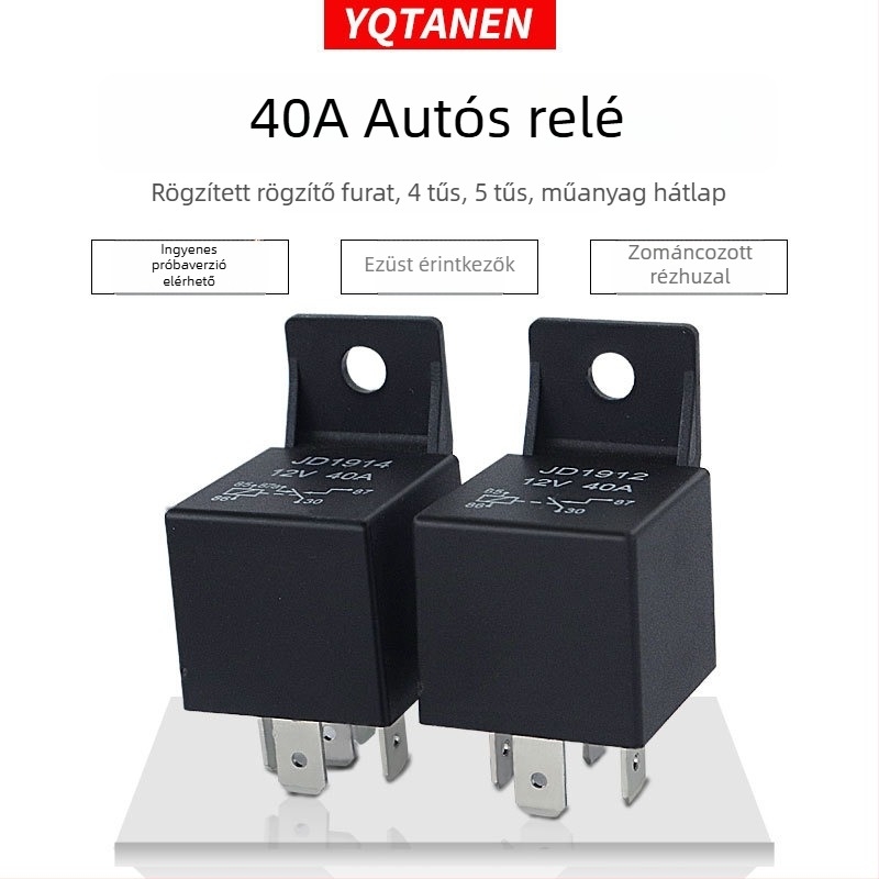 40A 12V/24V gépjármű relé, 4-pin/5-pin műanyag szerelési furatokkal
