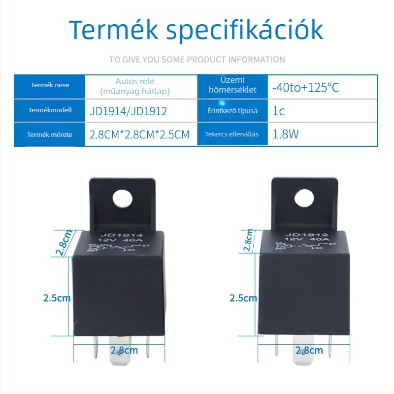 40A 12V/24V gépjármű relé, 4-pin/5-pin műanyag szerelési furatokkal