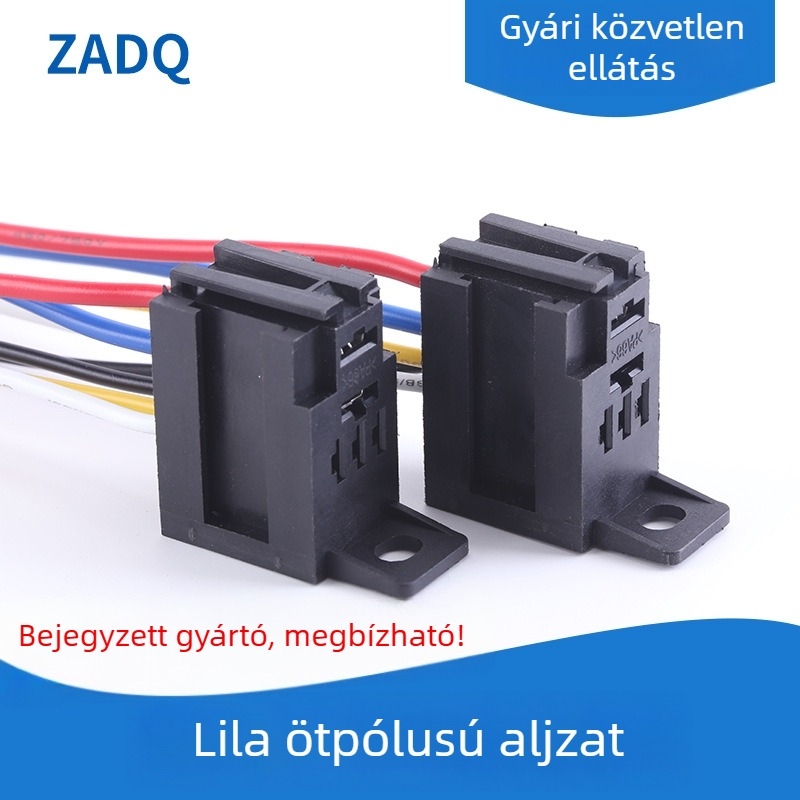 Lila autórele aljzat, 4‑pin/5‑pin, 14 cm hosszú vezetékkel, autókhoz és motorkerékpárokhoz