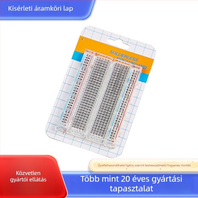 400 lyukú átlátszó kísérleti tábla piros és kék vonalakkal, forrasztás nélkül, moduláris és összeépíthető
