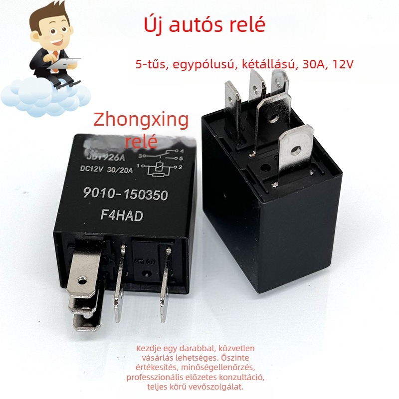 JD1926A autórelé, DC12V, 30/20A, 5-tűs, egy NO és egy NC