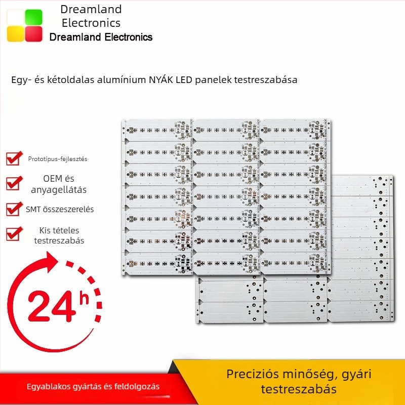 Autóipari alumínium alapú LED-szalag, magas hőmérséklet-állóságú FR-4 üvegszál PCB prototípus készítéséhez (kis tétel)