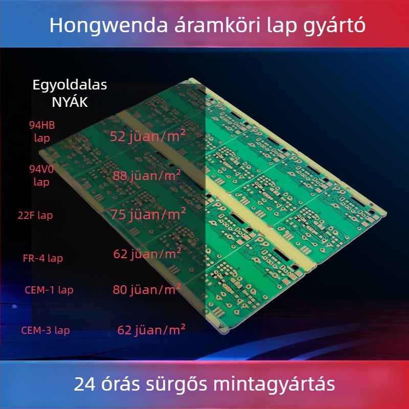 PCB 22F anyagú, egyoldalas zöld forrasztási maszkkal, vezérlő és tápegység áramkörökhöz