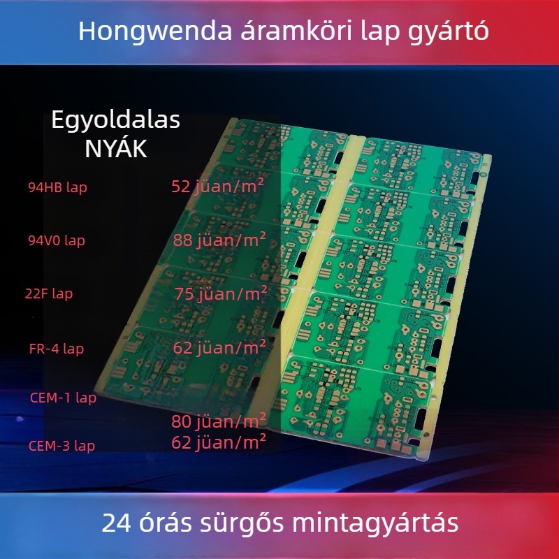 PCB 22F anyagú, egyoldalas zöld forrasztási maszkkal, vezérlő és tápegység áramkörökhöz