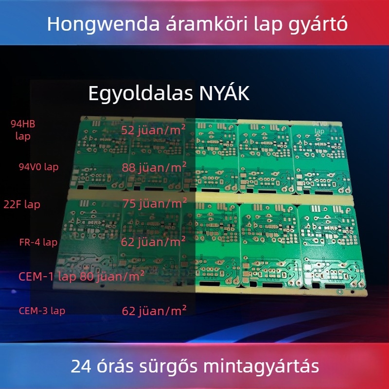PCB 22F anyagú, egyoldalas zöld forrasztási maszkkal, vezérlő és tápegység áramkörökhöz