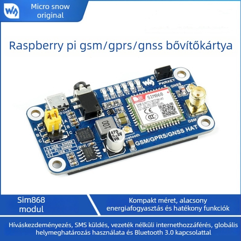 Weixue Raspberry Pi 4B SIM868 fejlesztőlap GSM/GPRS GNSS, telefon, SMS és Bluetooth modul