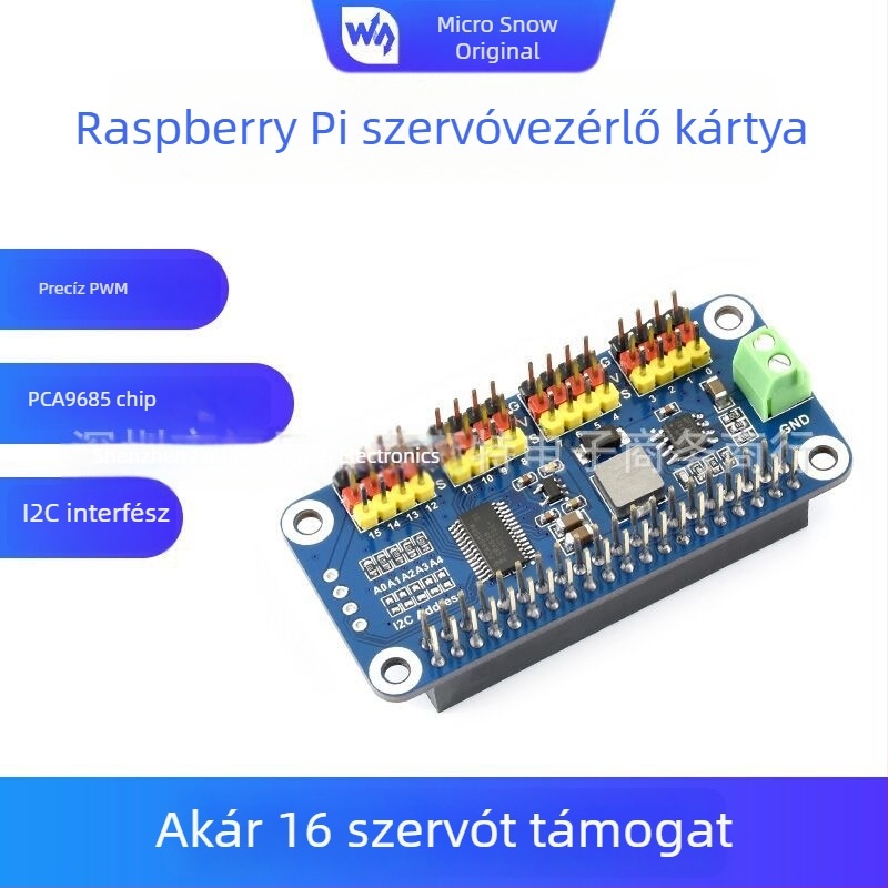 16-csatornás servo meghajtó tábla Raspberry Pi 4B/3B+/Zero W-hoz, PWM meghajtó modul I2C interfésszel