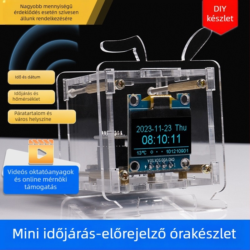 ESP8266 Mini Időjárás-előrejelző Óra Készlet, Hőmérséklet és Páratartalom, Wi‑Fi Hálózatra Csatlakoztatott Elektronikus Digitális Óra, DIY Forrasztás