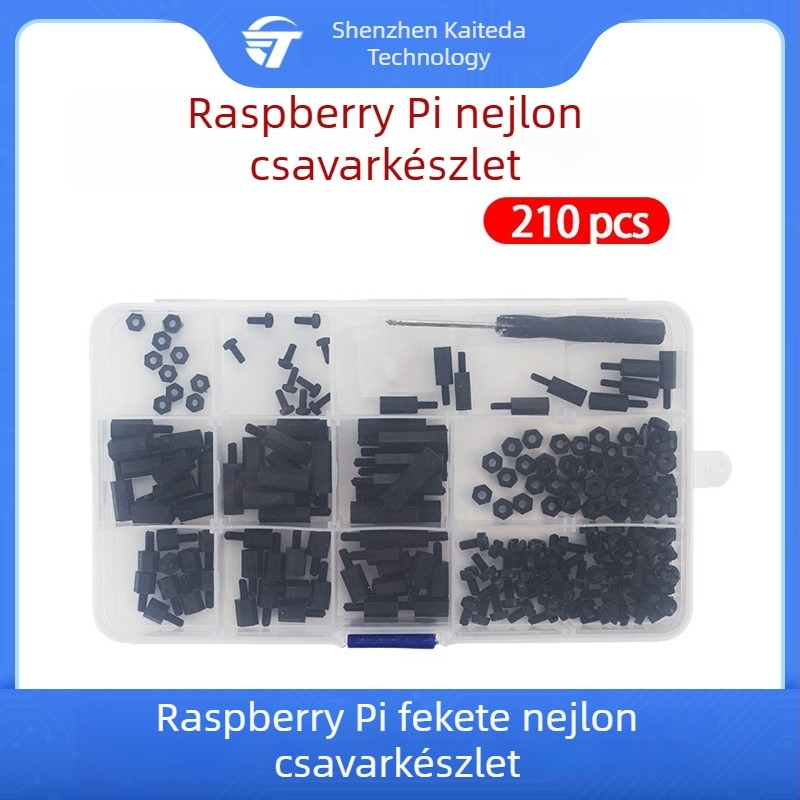 Fekete nylons csavar készlet Raspberry Pi-hez, 210 darab, M3 és M2.5 nylon tartóoszlopok, egyszeres és kétszeres átfolyás