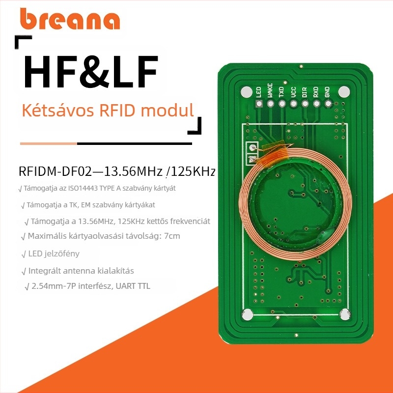 RFID vezeték nélküli olvasó/író modul, 125 kHz/13,56 MHz kettős sáv, NFC olvasó/író modul, intelligens