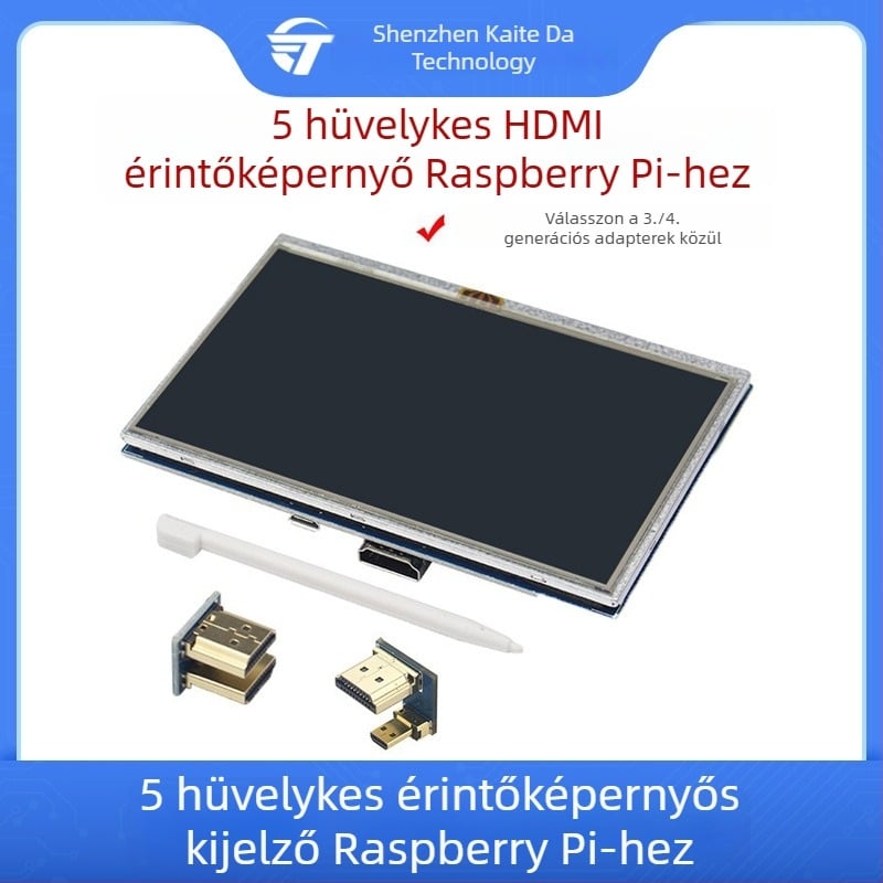 5 hüvelykes Raspberry Pi érintőképernyő HDMI adapterrel, rezisztív érintőképernyő, kompatibil Raspberry Pi 4B/3B+/3B
