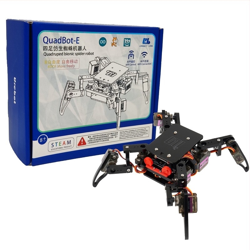 Négy lábú biomimikus pók robot STEM programozáshoz – DIY készlet fiataloknak Arduino-val és Maker oktatással