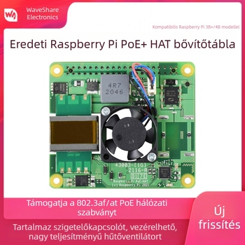 PoE+ Hat Ethernet táplálás bővítőlap Raspberry Pi 3B+/4B-hez