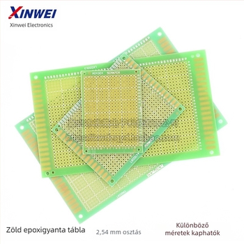 Egyszeroldalas üvegszálas univerzális prototípus PCB lyukakkal, méretek 5×7×9×15×10×20×22×6×8 cm, zöld forrasztómaszk