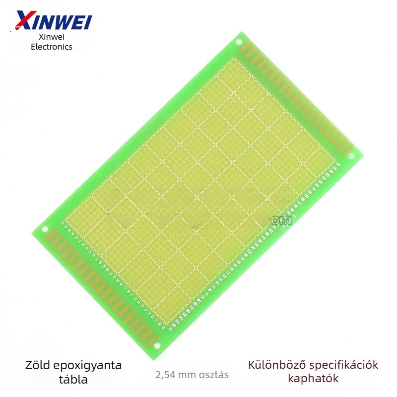 Egyszeroldalas üvegszálas univerzális prototípus PCB lyukakkal, méretek 5×7×9×15×10×20×22×6×8 cm, zöld forrasztómaszk