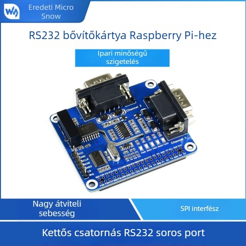 Weixue SP3232+SC16IS752 SPI-vezérlésű RS-232 bővítő tábla Raspberry Pihez, kétcsatornás izoláció