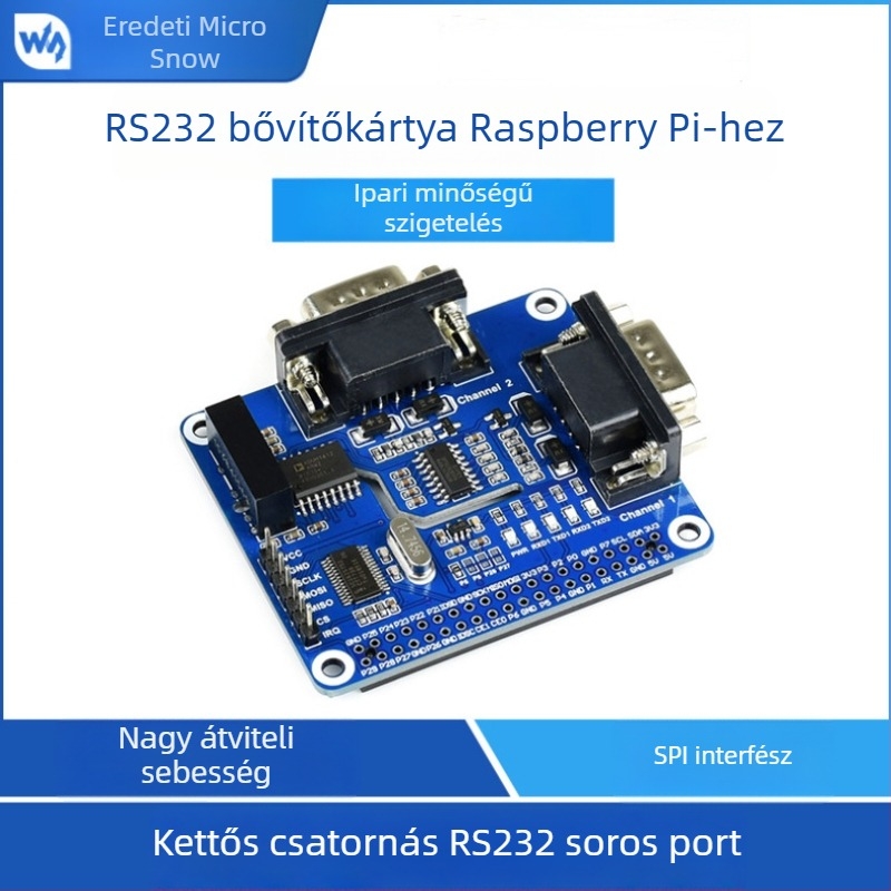 Weixue SP3232+SC16IS752 SPI-vezérlésű RS-232 bővítő tábla Raspberry Pihez, kétcsatornás izoláció