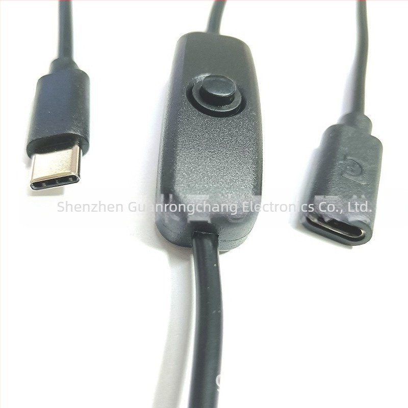 Raspberry Pi 4A nagy áramú USB hosszabbító kábel 501 gombos kapcsolóval, Type-C férfi–nő csatlakozó