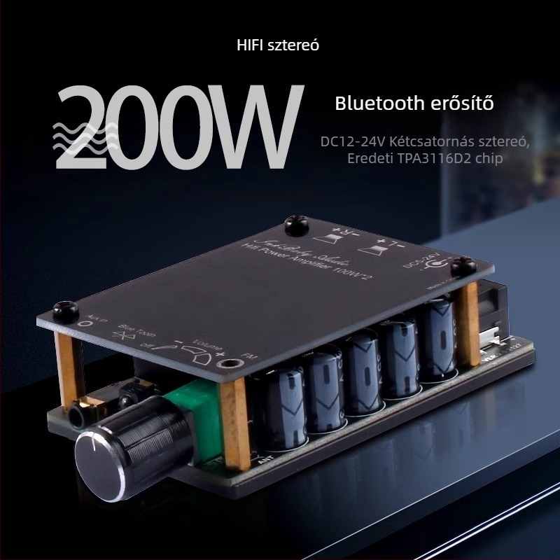 TPA3116D2 Bluetooth erősítő modul távirányítóval és rádióvevővel, 2.0 csatornás, 2x100W audiofil szintű nagy teljesítmény