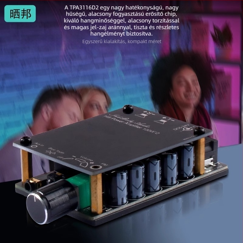 TPA3116D2 Bluetooth erősítő modul távirányítóval és rádióvevővel, 2.0 csatornás, 2x100W audiofil szintű nagy teljesítmény