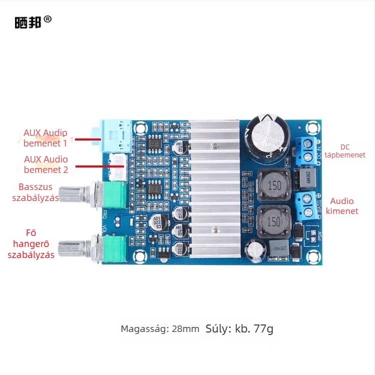 100W mélysugárzó erősítő PCB DC12-24V, nagy teljesítményű mono digitális erősítő modul TPA3116