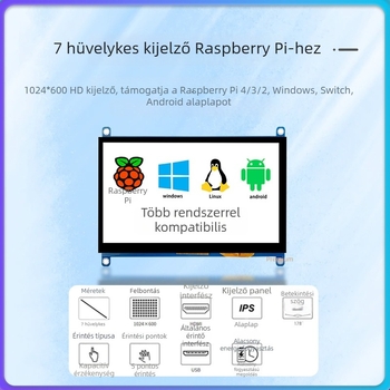 7 hüvelykes kapacitív érintőképernyő Raspberry Pi-hez, HDMI IPS LCD kijelző, meghajtó nélküli, 1024x600 felbontás