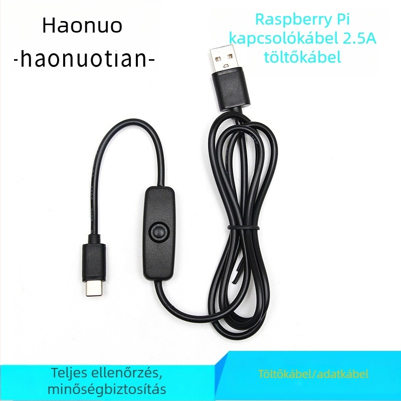 Új Raspberry Pi 4B tápkábel kapcsolóval, USB-C–ról USB töltőkábel, 1 m, 3 A