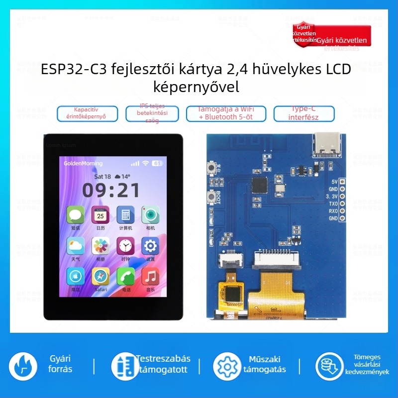 JAYOS ESP32-C3 fejlesztői tábla 2,4 hüvelykes LCD kijelzővel, kapacitív érintéssel, WiFi és Bluetooth
