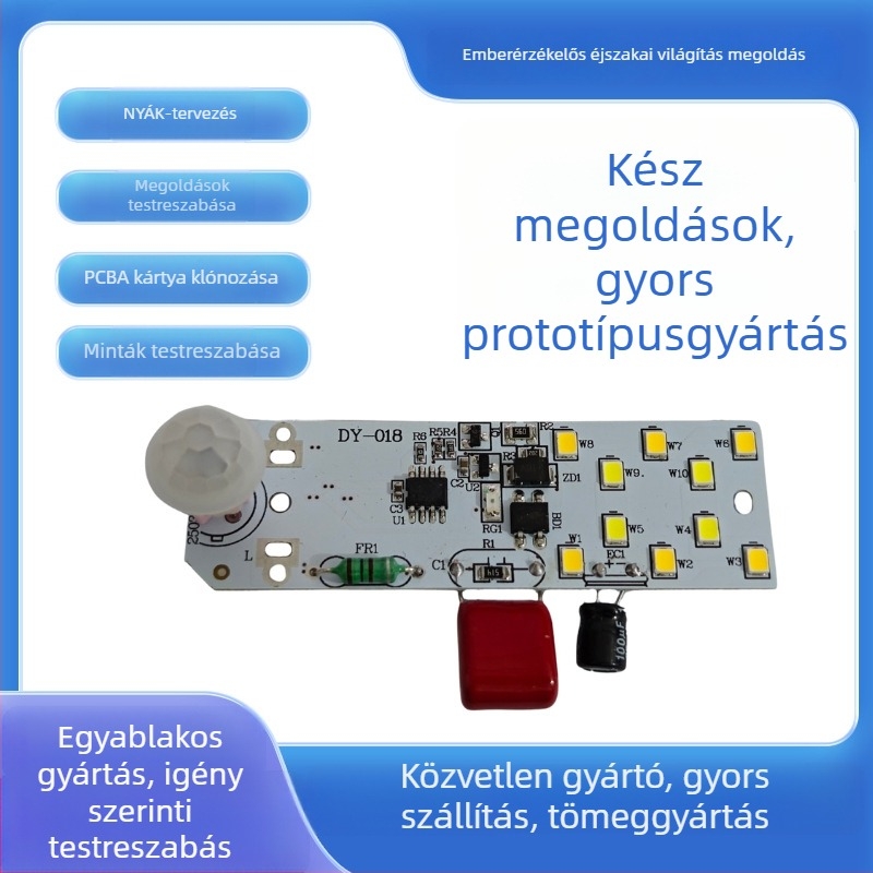 PCBA áramkörlap emberi testérzékelővel és LED töltőmodullal — PCB tervezésének másolata, multifunkcionális
