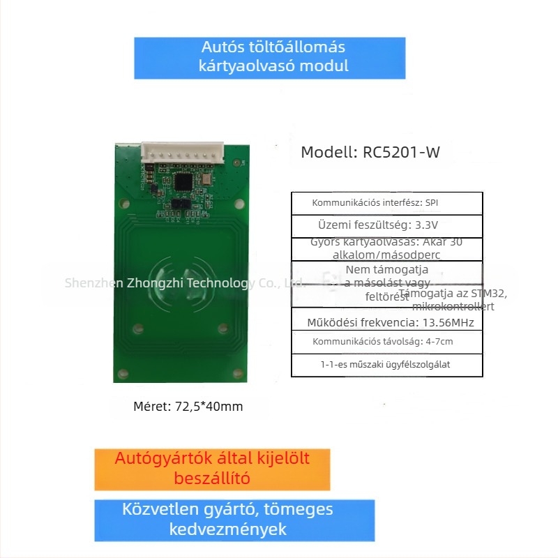 RC5201 NFC kártyaolvasó-író modul elektromos jármű töltőállomásokhoz – BYD, Dongfeng, Guangzhou Auto és más gyártók