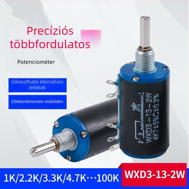 WXD3-13-2W precíz, huzallal tekert többszöri potenciométer, 1K/2K2/4K7/10K, 10 fordulat