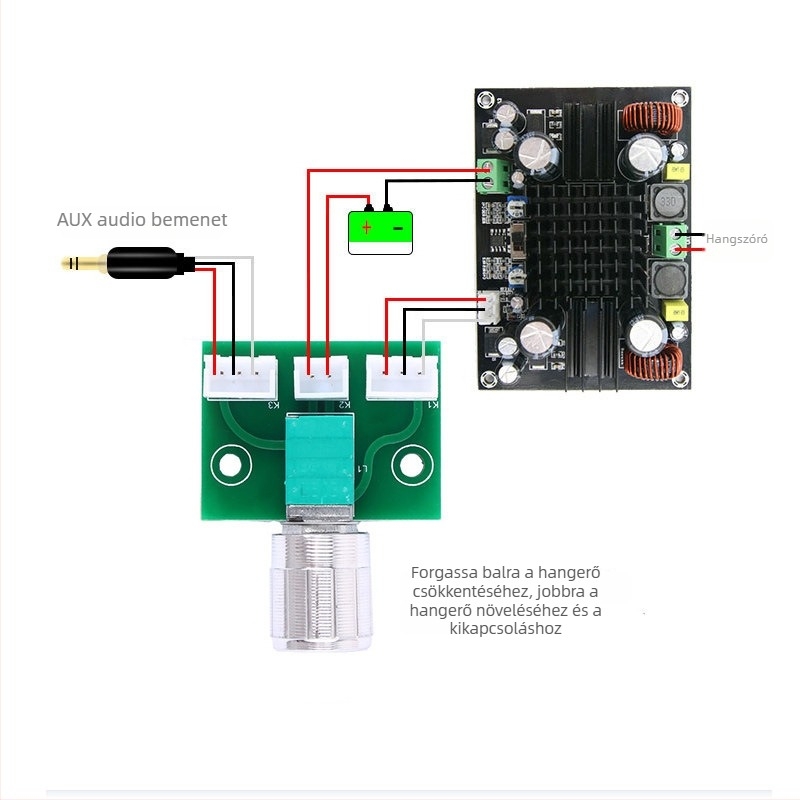 XH-A954 Potenciométer modul hangerőszabályozáshoz, erősítővel és dedikált kábellel