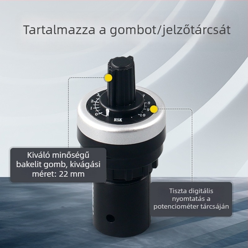 LA42DWQ-22 kaniszteres forgó potméter-transzformátor sebességszabályzó, 22 mm átmérő, 1K, 2K, 5K, 10K
