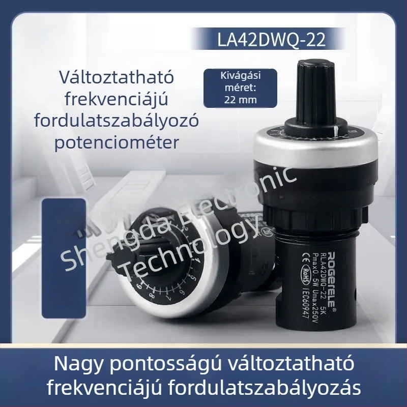 LA42DWQ-22 kaniszteres forgó potméter-transzformátor sebességszabályzó, 22 mm átmérő, 1K, 2K, 5K, 10K