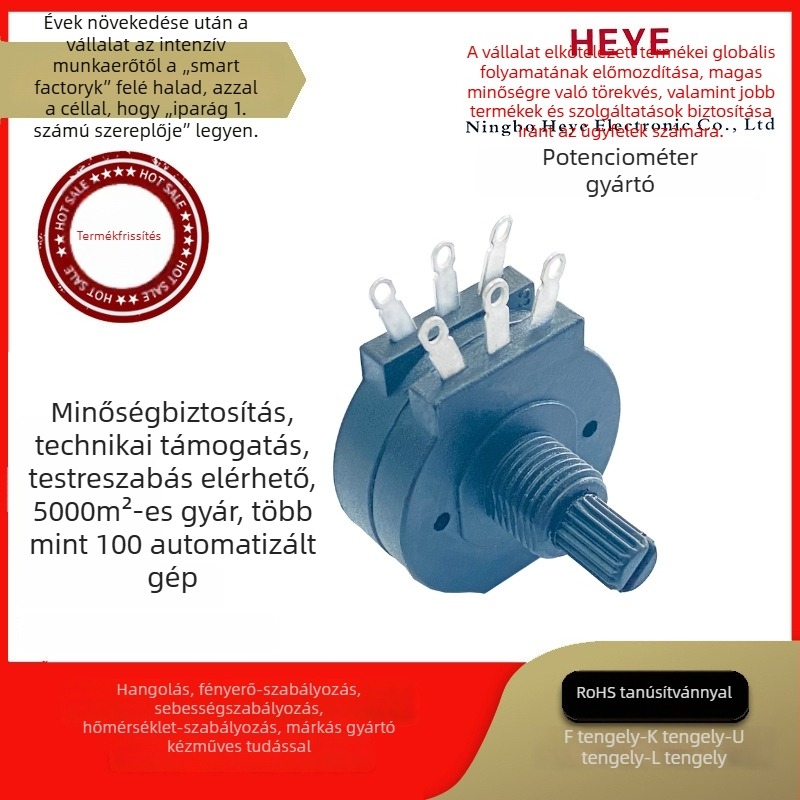 Wh138S vízálló forgó potenciométer, teljesen műanyag házban zárva, kapcsolóval, hegesztőgépekhez, nagyáramú szabályozás és sebesség-szabályozás