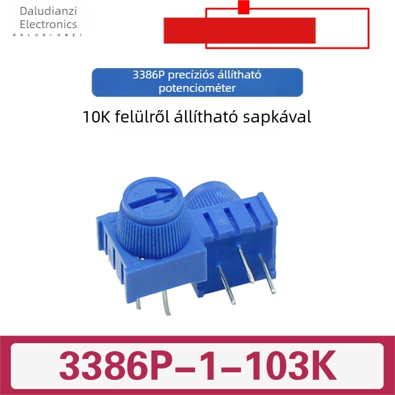 Precíziós állítható potenciométer 3386P-1-103, 1K/2K/5K/10K/20K/50K, lyukas furatú kivitel, sapkával