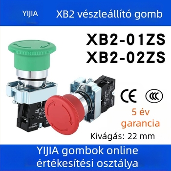 XB2-01ZS vészmegállító gomb, gomba fejű kapcsoló, normálisan zárt, 22 mm
