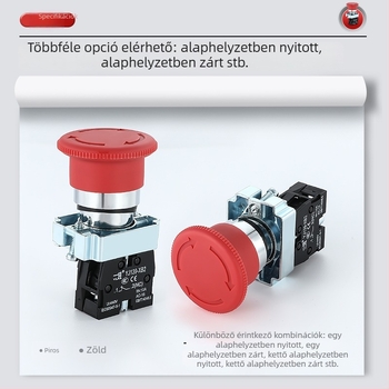 XB2-01ZS vészmegállító gomb, gomba fejű kapcsoló, normálisan zárt, 22 mm