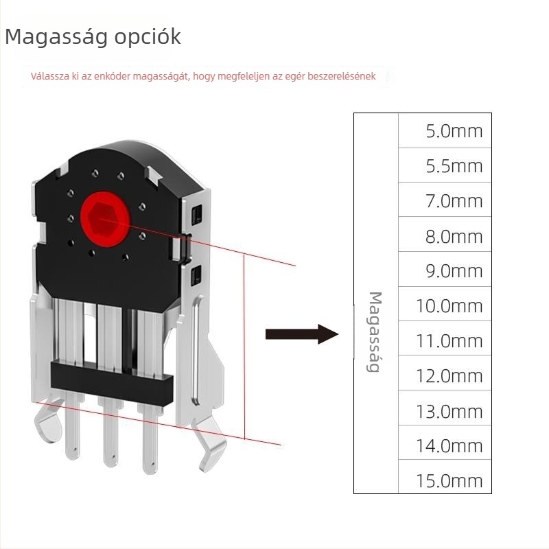 Kaihua Kailh porálló egérgörgő enkóder, 7–12 mm, piros mag, 15–30 g