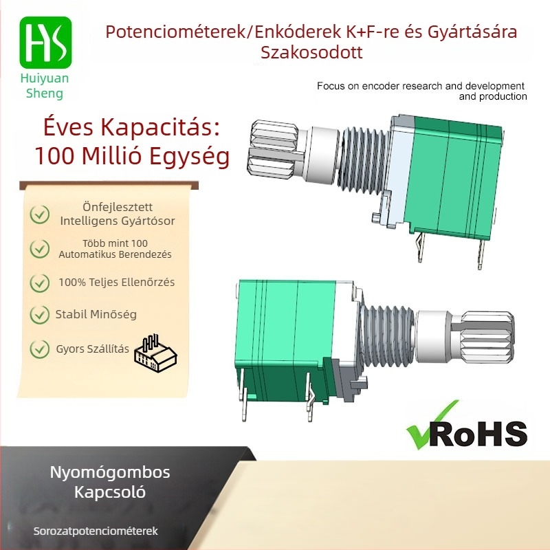 RV097 Potenciométer, 5 tűs, nyomógombos kapcsolóval, állítható, pillanatnyi visszatérési funkcióval