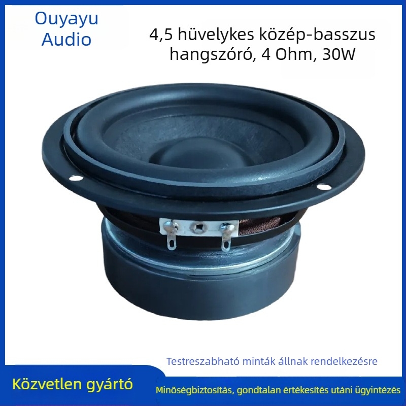 4 hüvelykes középmély hangszóró, körkörös, Ø115 mm, 4 Ω, 30 W, otthoni audio- és karaoke rendszerekhez