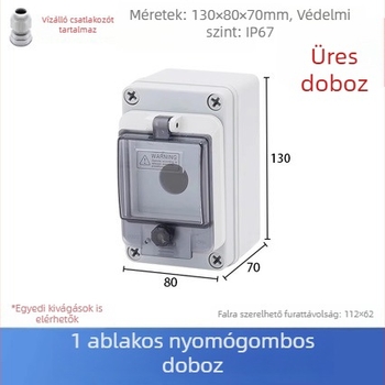 Kültéri vízálló kapcsoló doboz start–stop és vészleállító gombbal liftekhez, kompakt ipari kivitel