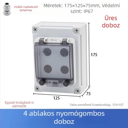 Kültéri vízálló kapcsoló doboz start–stop és vészleállító gombbal liftekhez, kompakt ipari kivitel