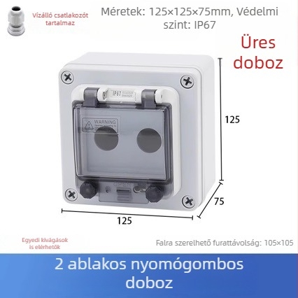 Kültéri vízálló kapcsoló doboz start–stop és vészleállító gombbal liftekhez, kompakt ipari kivitel