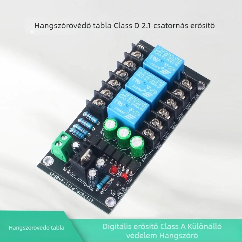 Class D digitális erősítővédő panel és Class A diszkrét erősítővédő panel 2.1 csatornás hangfalakhoz késleltetett védelemmel