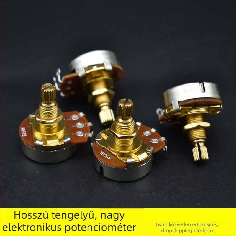 Gitár potenciométer elektromos gitárhoz és basszushoz, hangerő- és hangszín-szabályzó gomb, 500k/250k, 18 mm hosszú tengely