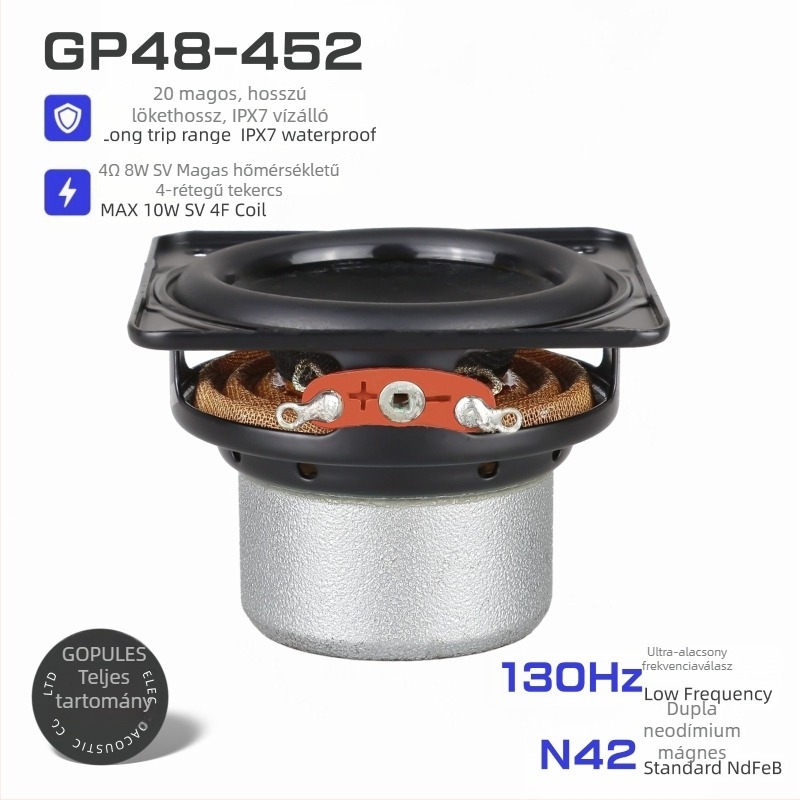 Copax High Spectrum 48 mm neodímium mágneses hangszóró, 4 Ω, 8 W, kettős mágnes, 20-core, IPX7 vízálló, hosszú löket, teljes sáv