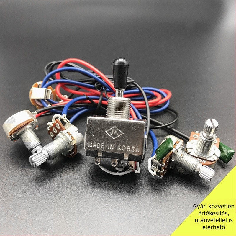 LP elektromos gitár bekötő kábel, 2V2T1J zárt vonal, sárga, fehér és fekete sapkák – 3 színben