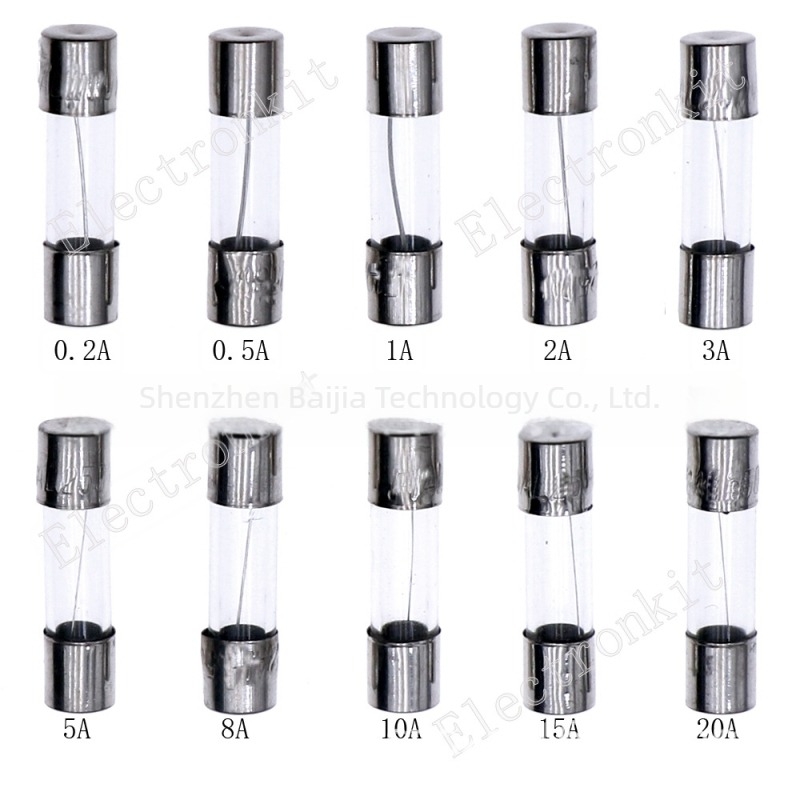 100 darab 5×20 mm üveg biztosíték, 0,2–20 A